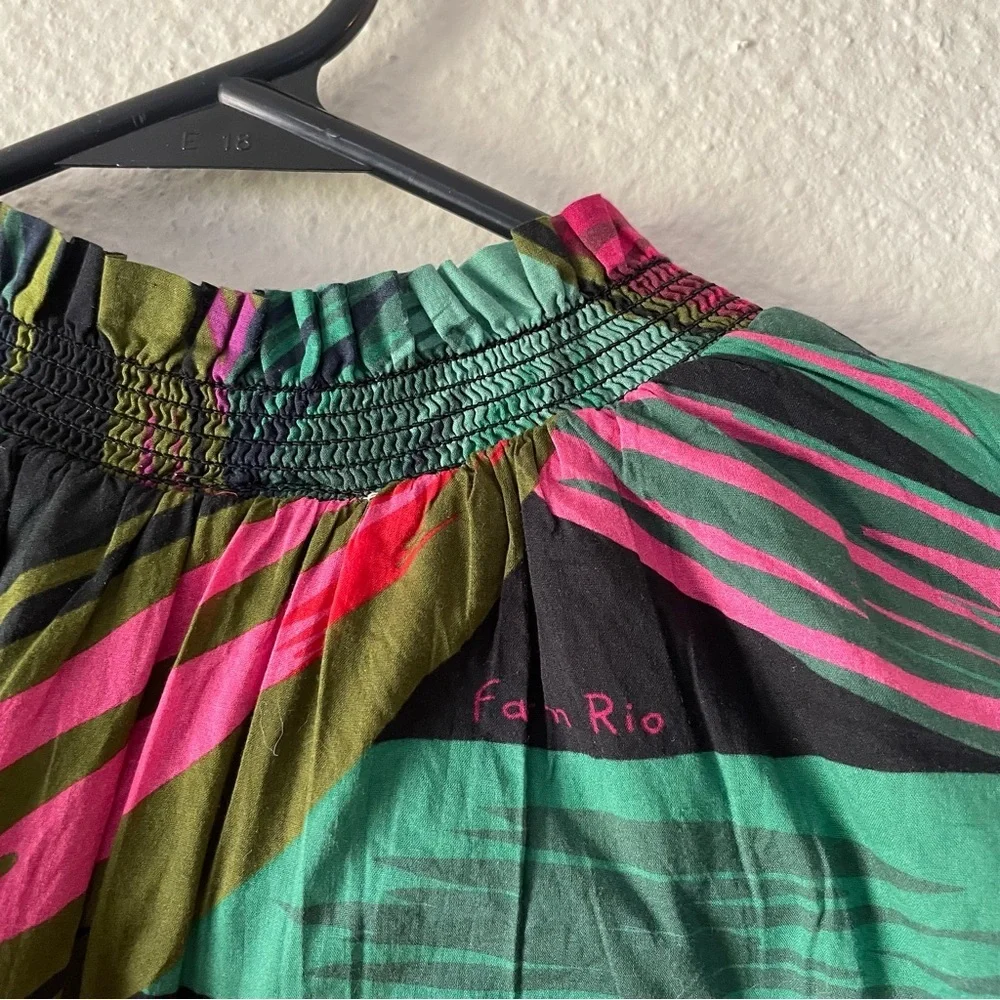 FARM Rio Midnight Leaves Mini Dress Women’s S Smocked Ruffle Puff Sleeve Cotton - Picture 9 of 16